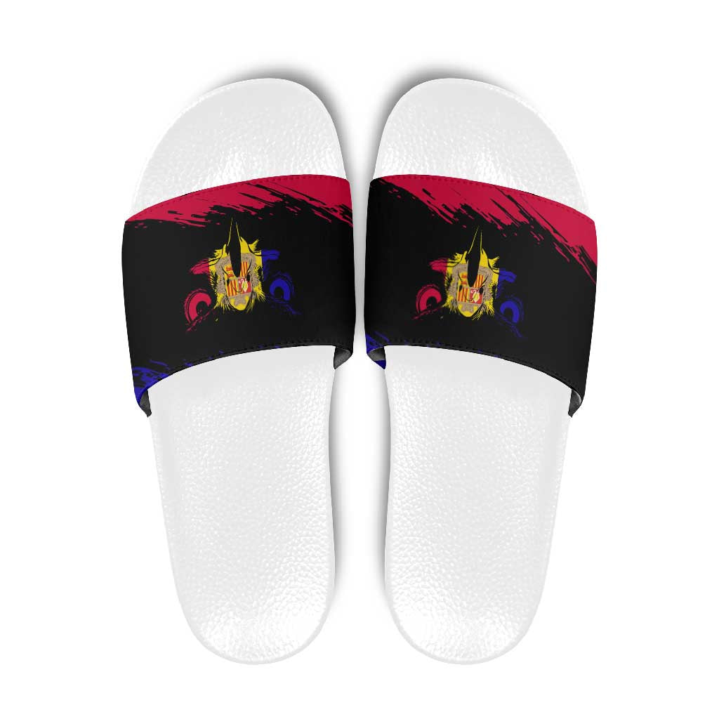 Andorra Slide Sandals with Eagle Eyes and Paint Stroke Design - Wonder Print Shop