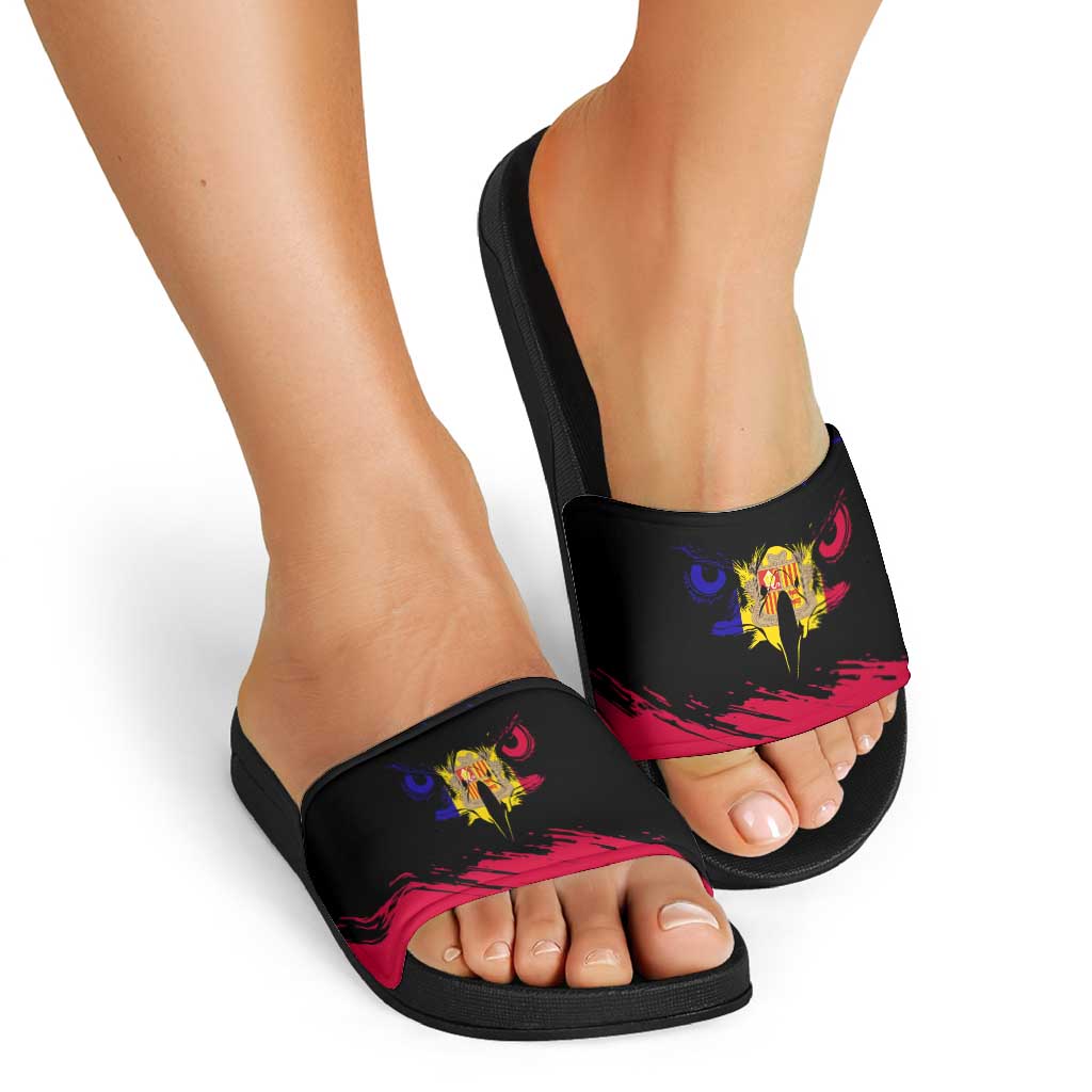 Andorra Slide Sandals with Eagle Eyes and Paint Stroke Design - Wonder Print Shop