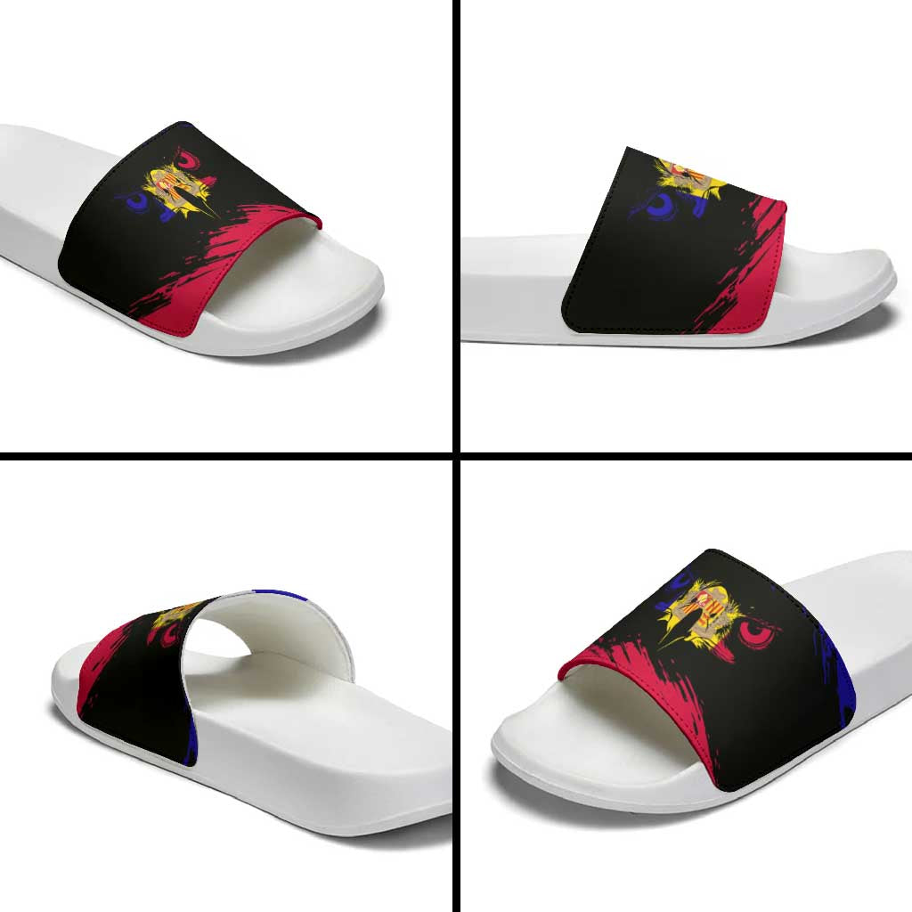 Andorra Slide Sandals with Eagle Eyes and Paint Stroke Design - Wonder Print Shop