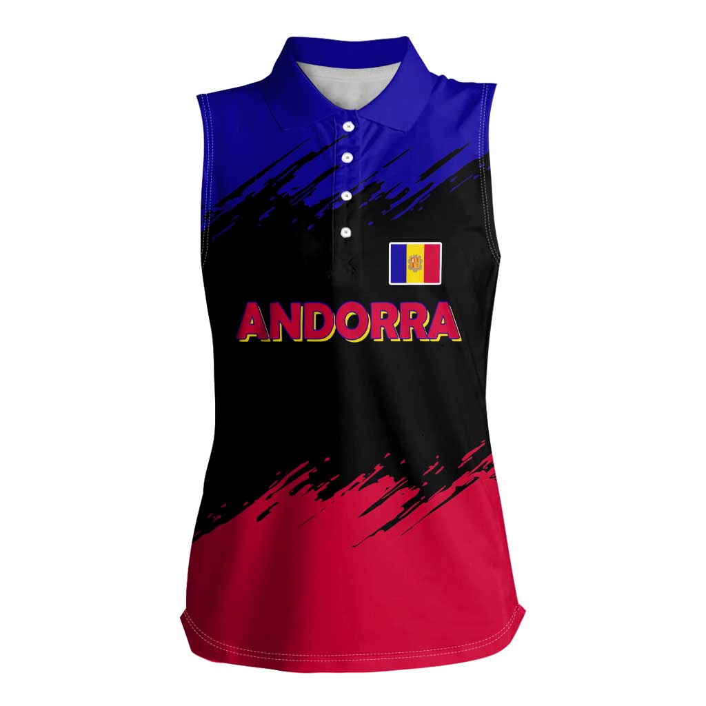 Andorra Women Sleeveless Polo Shirt with Eagle Eyes and Paint Stroke Design - Wonder Print Shop