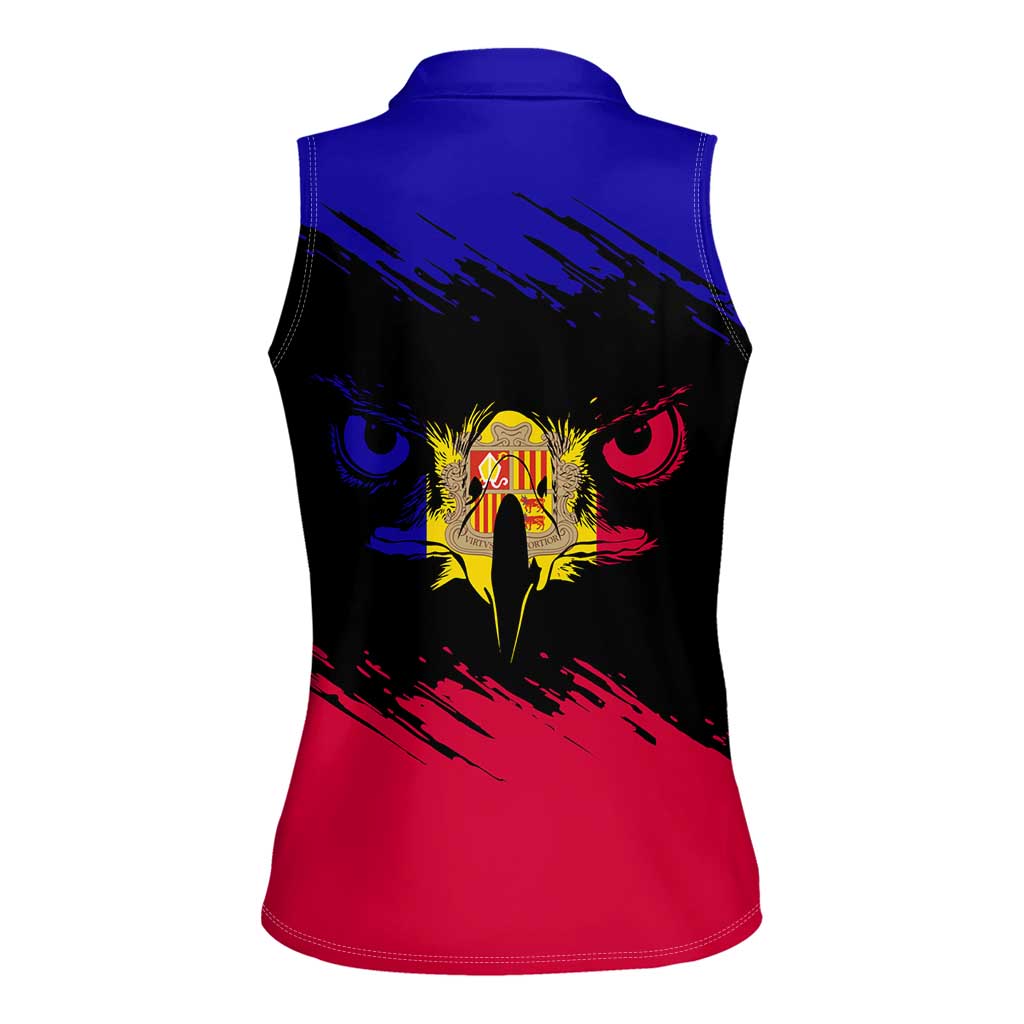 Andorra Women Sleeveless Polo Shirt with Eagle Eyes and Paint Stroke Design - Wonder Print Shop