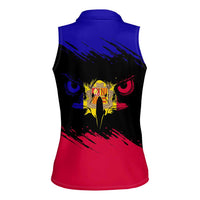 Andorra Women Sleeveless Polo Shirt with Eagle Eyes and Paint Stroke Design - Wonder Print Shop