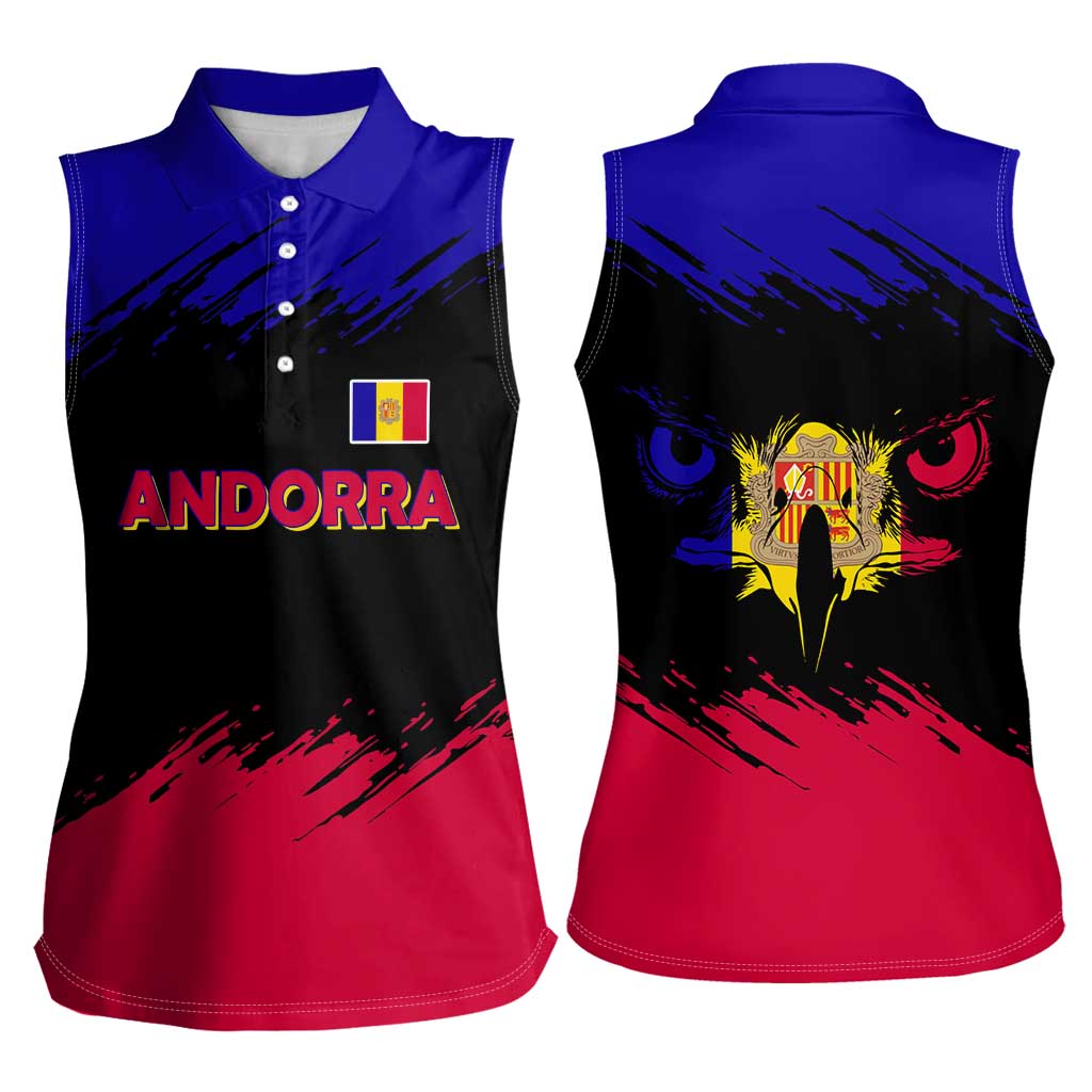 Andorra Women Sleeveless Polo Shirt with Eagle Eyes and Paint Stroke Design - Wonder Print Shop