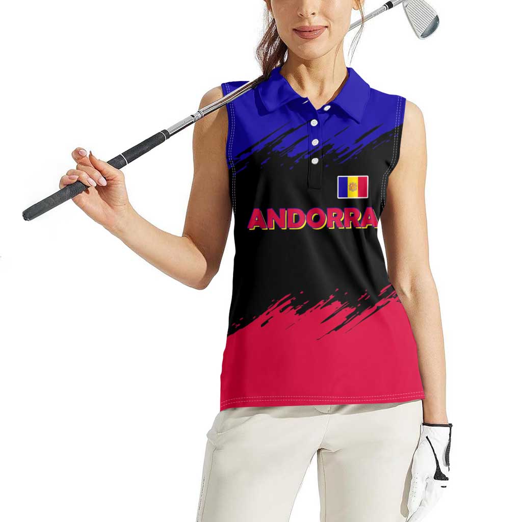 Andorra Women Sleeveless Polo Shirt with Eagle Eyes and Paint Stroke Design - Wonder Print Shop