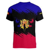 Andorra Women V-Neck T-Shirt with Eagle Eyes and Paint Stroke Design - Wonder Print Shop