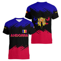 Andorra Women V-Neck T-Shirt with Eagle Eyes and Paint Stroke Design - Wonder Print Shop