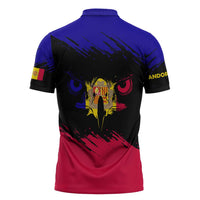 Andorra Zipper Polo Shirt with Eagle Eyes and Paint Stroke Design - Wonder Print Shop