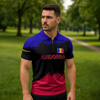 Andorra Zipper Polo Shirt with Eagle Eyes and Paint Stroke Design - Wonder Print Shop