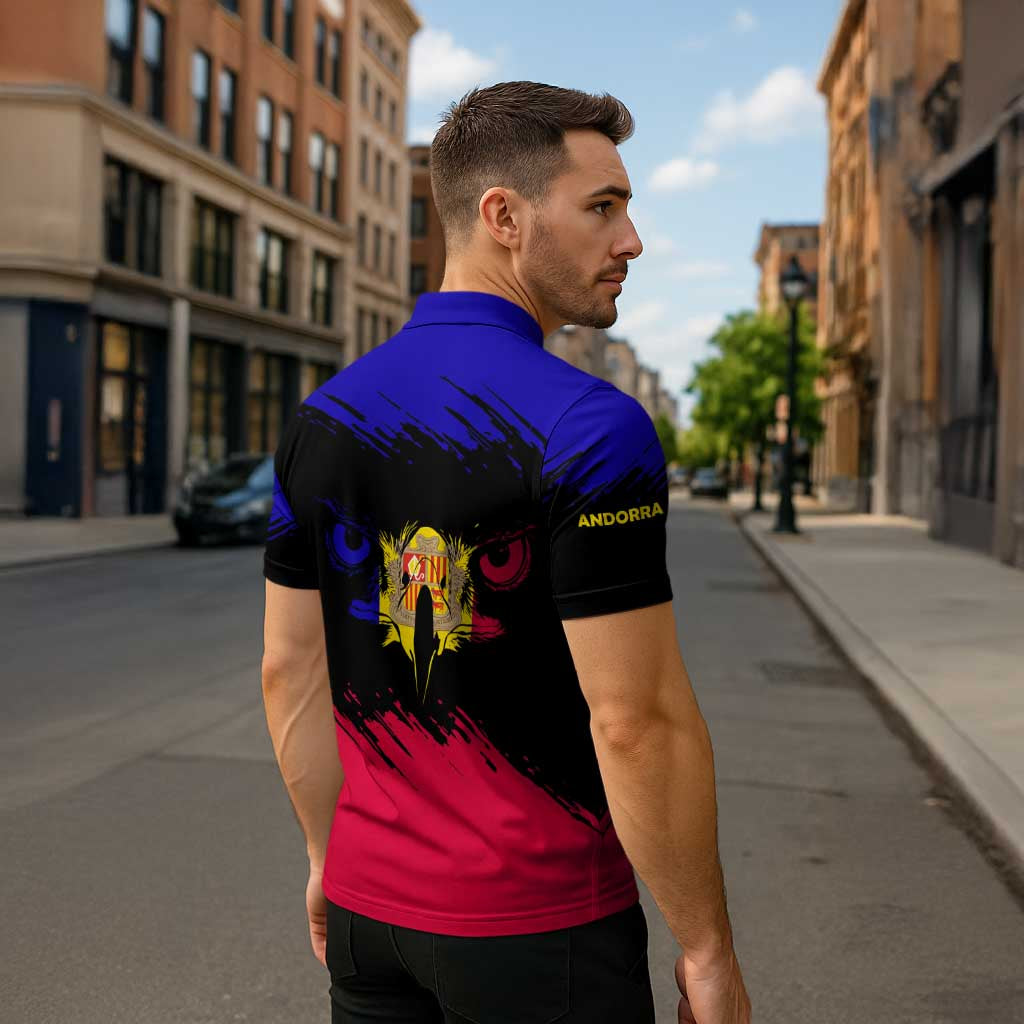 Andorra Zipper Polo Shirt with Eagle Eyes and Paint Stroke Design - Wonder Print Shop