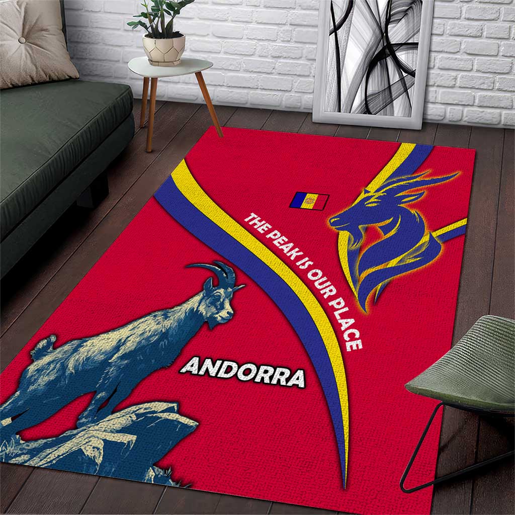 Andorra Area Rug with Mountain Goat and Curved Stripe Design - Wonder Print Shop