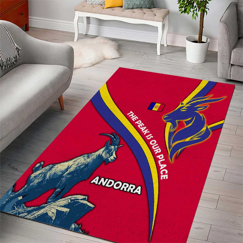Andorra Area Rug with Mountain Goat and Curved Stripe Design - Wonder Print Shop