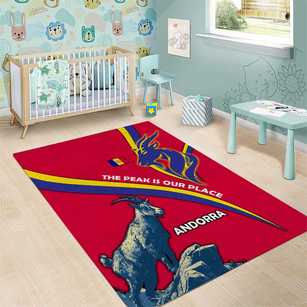 Andorra Area Rug with Mountain Goat and Curved Stripe Design - Wonder Print Shop