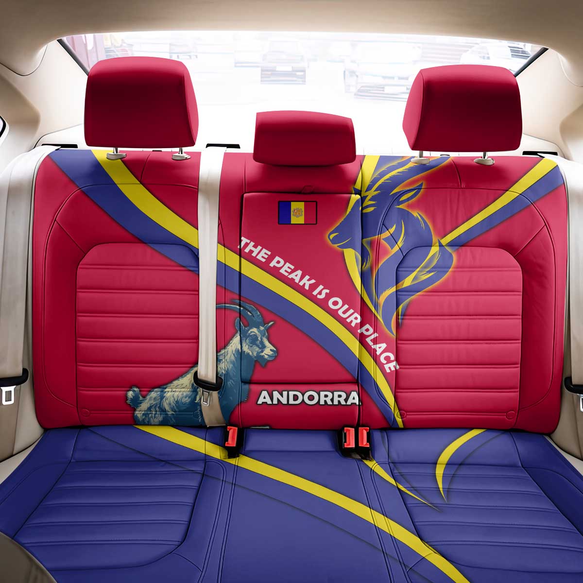 Andorra Back Car Seat Cover with Mountain Goat and Curved Stripe Design - Wonder Print Shop