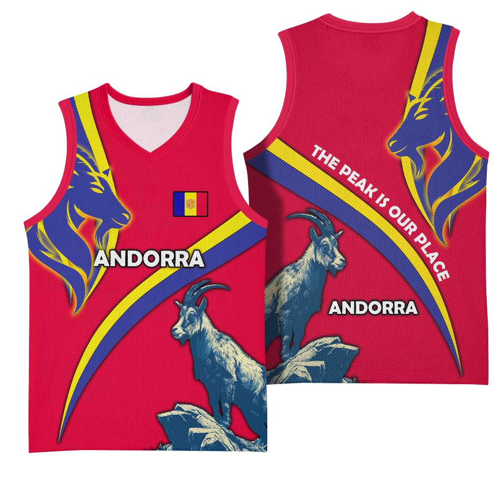 Andorra Basketball Jersey with Mountain Goat and Curved Stripe Design - Wonder Print Shop