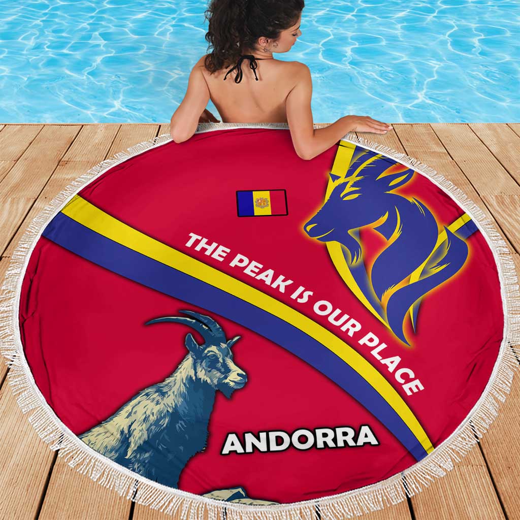 Andorra Beach Blanket with Mountain Goat and Curved Stripe Design - Wonder Print Shop