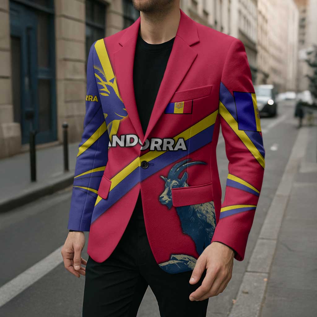 Andorra Blazer with Mountain Goat and Curved Stripe Design - Wonder Print Shop