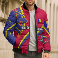 Andorra Bomber Puffer Jacket with Mountain Goat and Curved Stripe Design - Wonder Print Shop