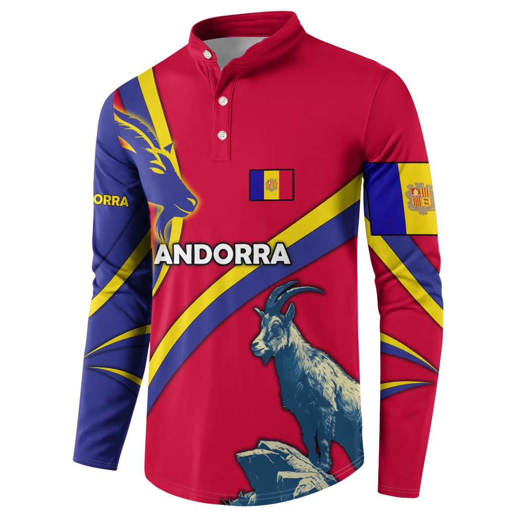 Andorra Button Sweatshirt with Mountain Goat and Curved Stripe Design - Wonder Print Shop