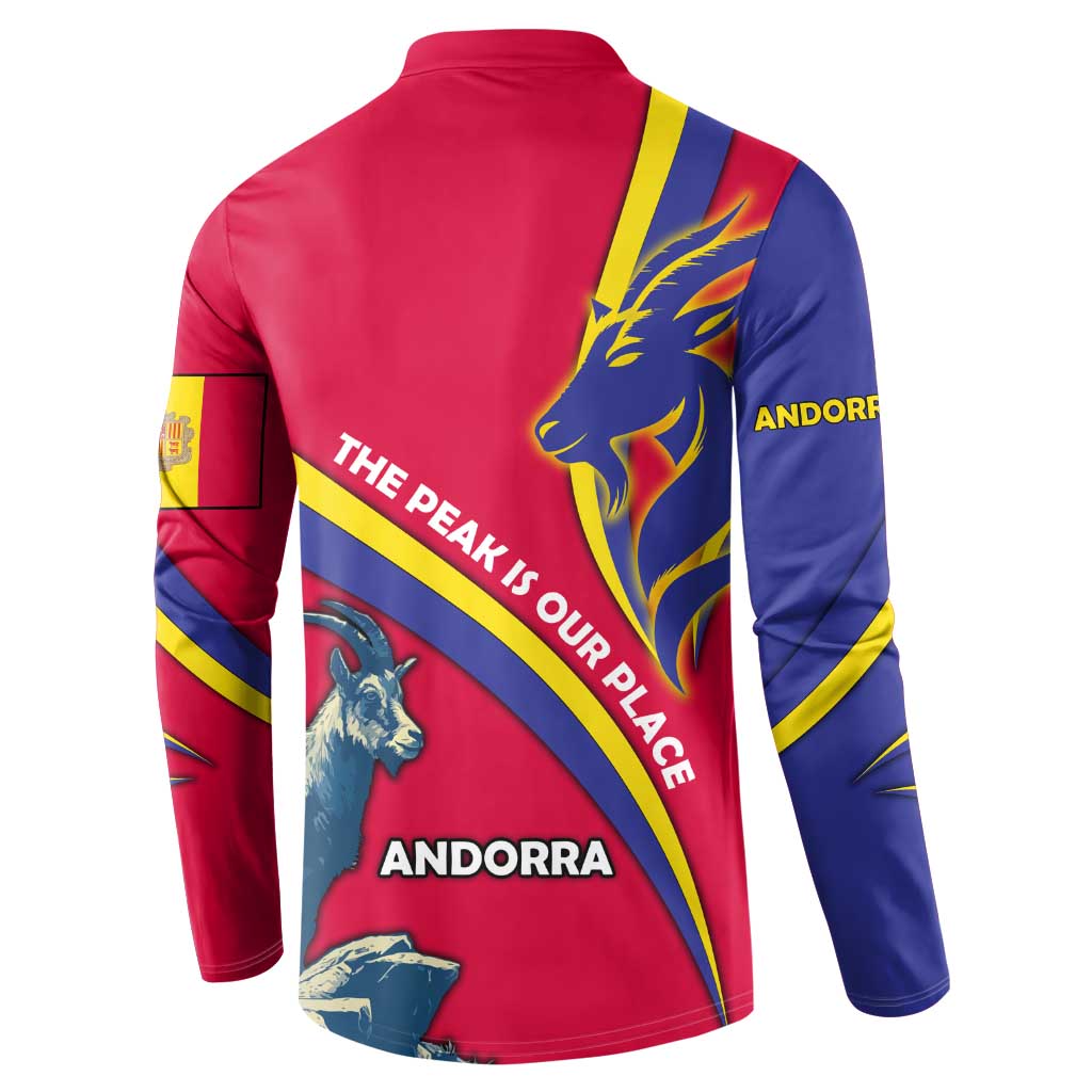 Andorra Button Sweatshirt with Mountain Goat and Curved Stripe Design - Wonder Print Shop