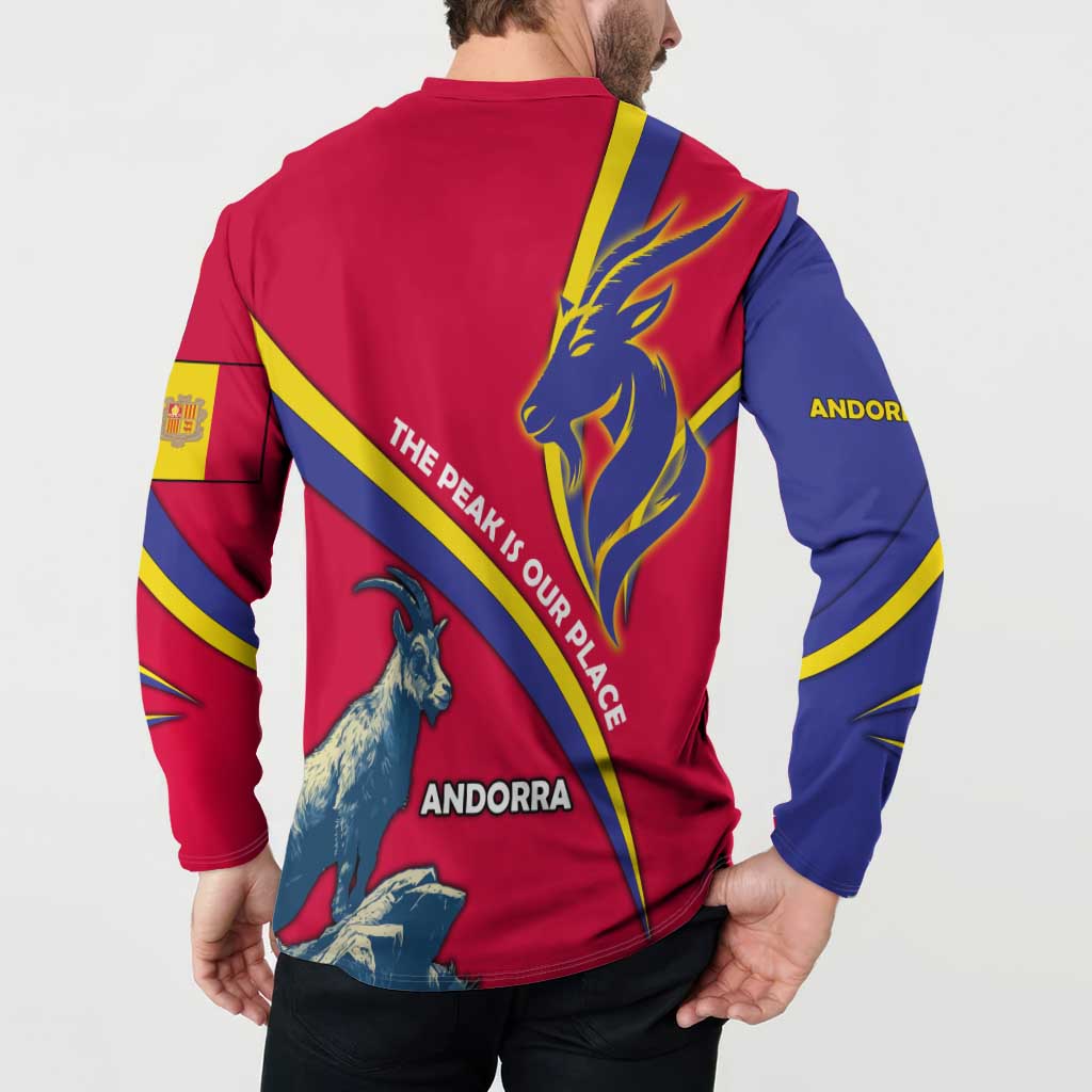 Andorra Button Sweatshirt with Mountain Goat and Curved Stripe Design - Wonder Print Shop