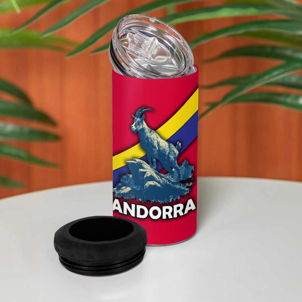 Andorra 4 in 1 Can Cooler Tumbler with Mountain Goat and Curved Stripe Design - Wonder Print Shop