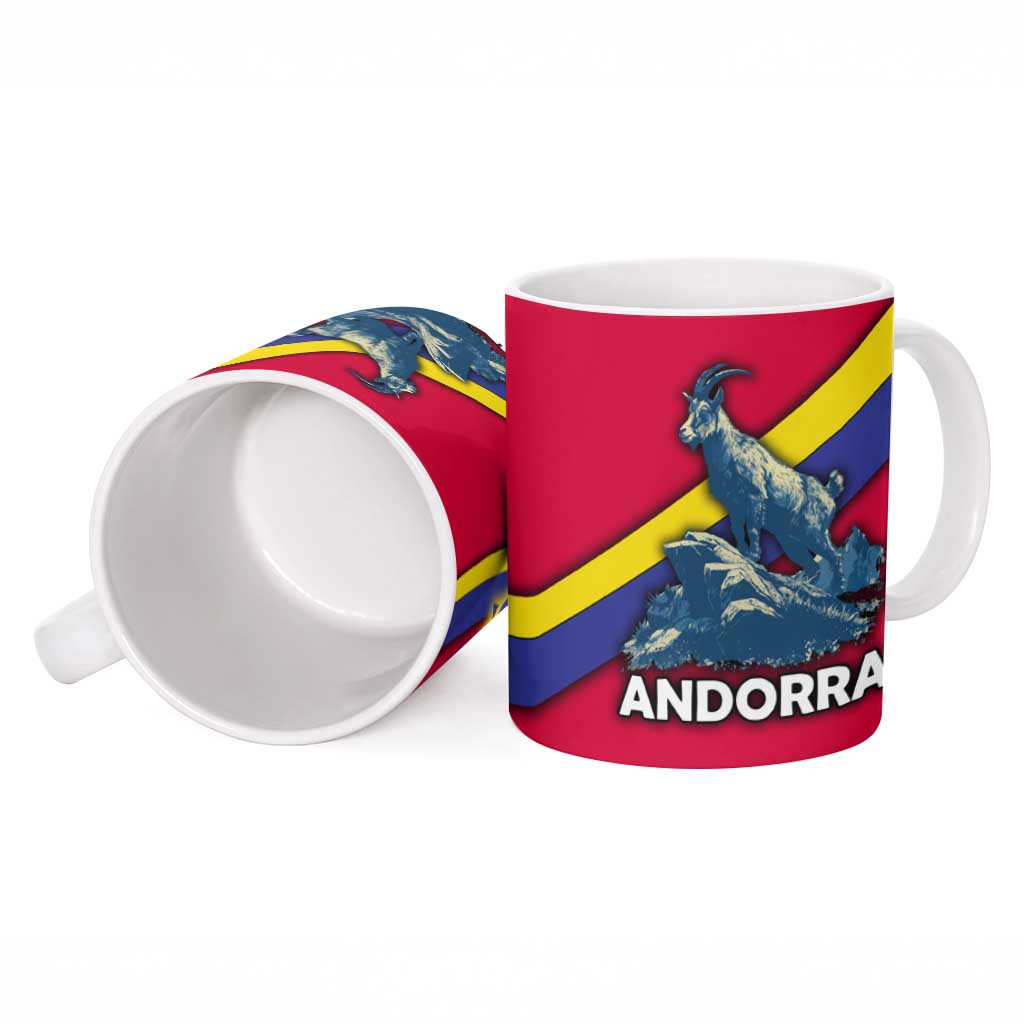 Andorra Ceramic Mug with Mountain Goat and Curved Stripe Design - Wonder Print Shop
