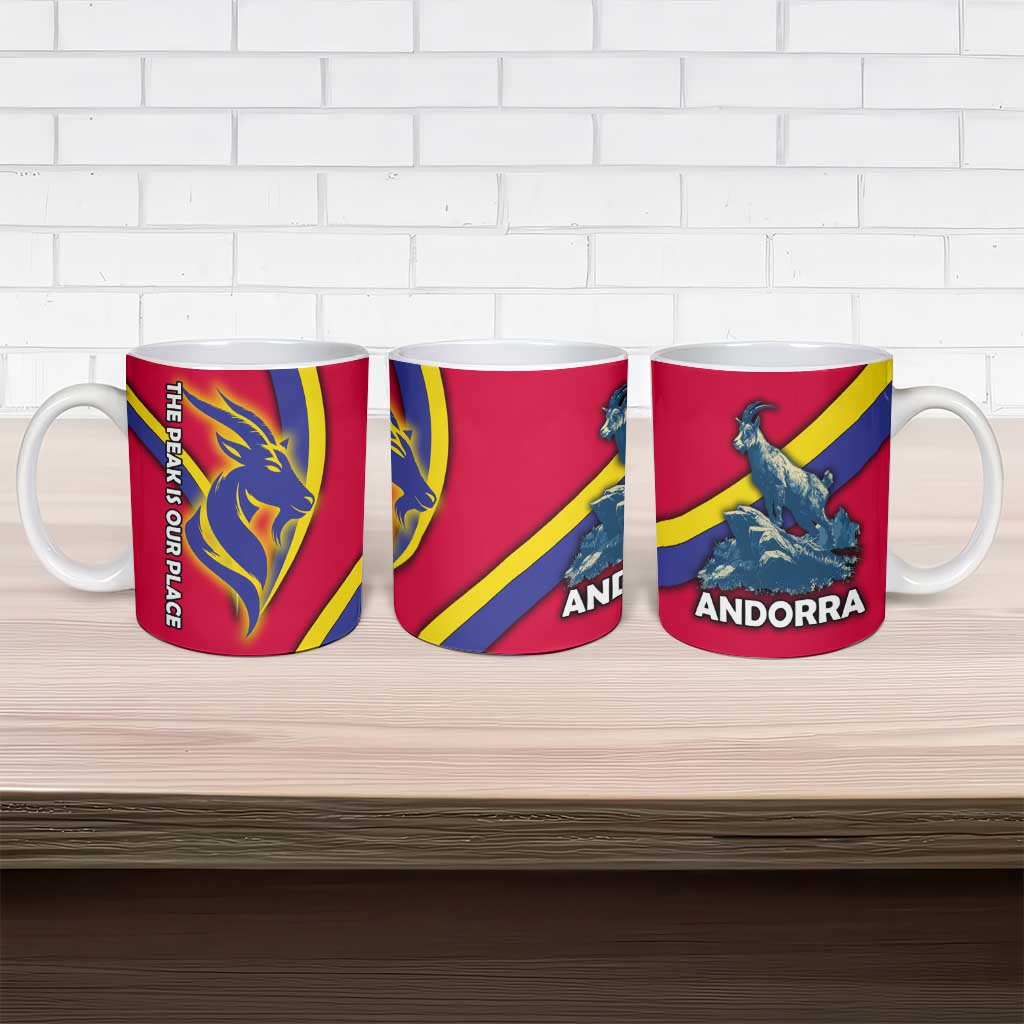 Andorra Ceramic Mug with Mountain Goat and Curved Stripe Design - Wonder Print Shop