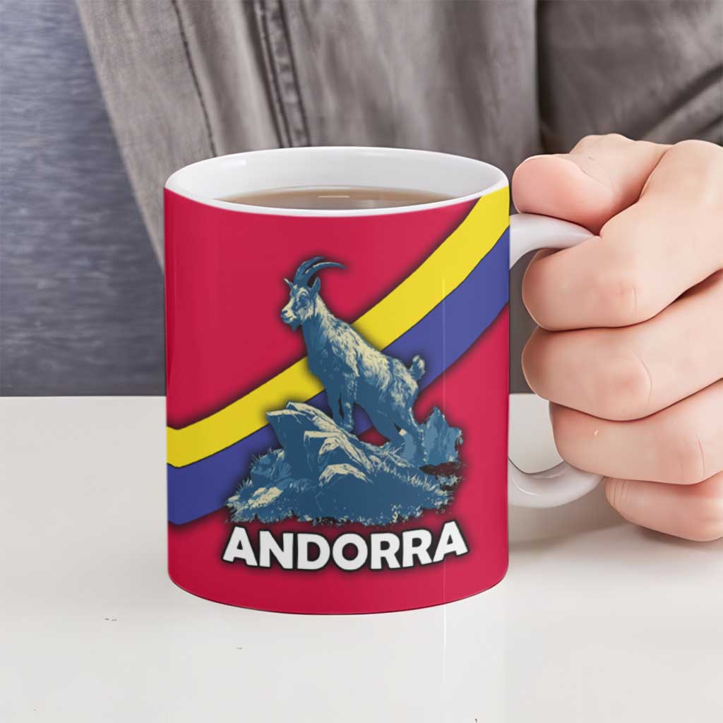 Andorra Ceramic Mug with Mountain Goat and Curved Stripe Design - Wonder Print Shop