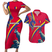 Andorra Couples Matching Short Sleeve Bodycon Dress and Hawaiian Shirt with Mountain Goat and Curved Stripe Design - Wonder Print Shop