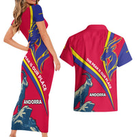 Andorra Couples Matching Short Sleeve Bodycon Dress and Hawaiian Shirt with Mountain Goat and Curved Stripe Design - Wonder Print Shop