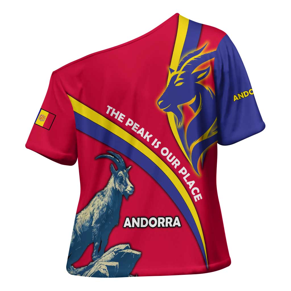Andorra Cross Shoulder Shirt with Mountain Goat and Curved Stripe Design - Wonder Print Shop