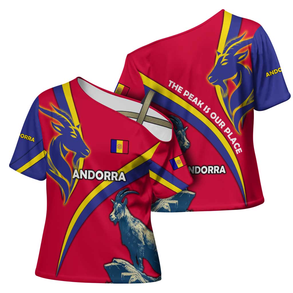 Andorra Cross Shoulder Shirt with Mountain Goat and Curved Stripe Design - Wonder Print Shop