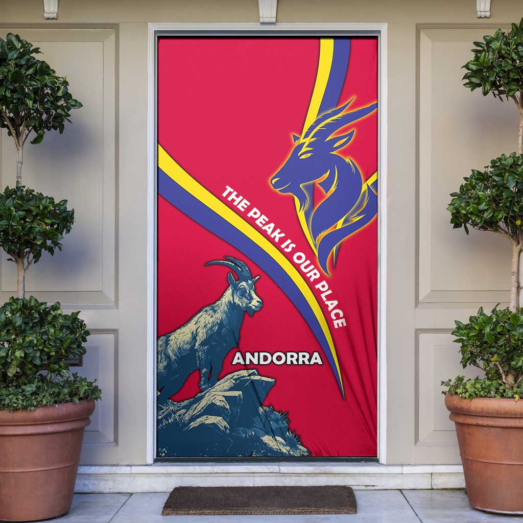 Andorra Door Cover with Mountain Goat and Curved Stripe Design - Wonder Print Shop