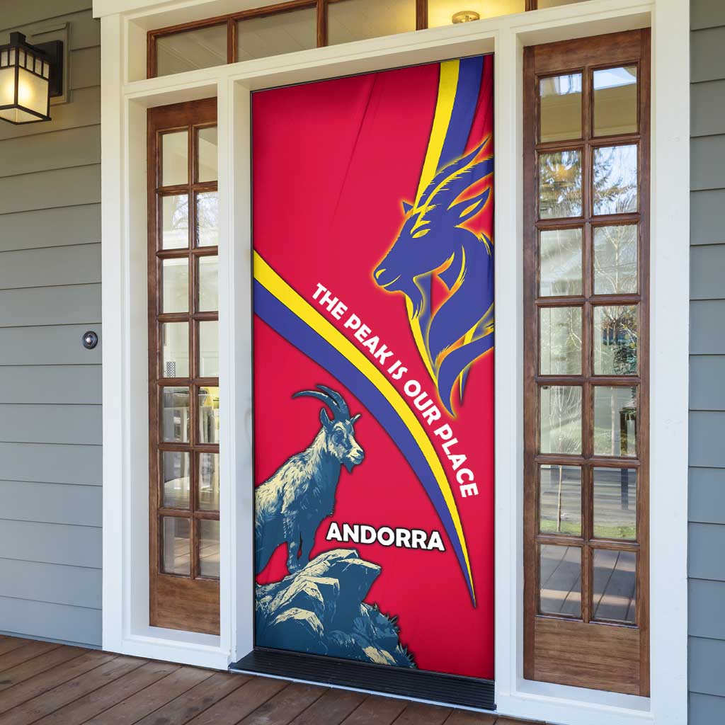Andorra Door Cover with Mountain Goat and Curved Stripe Design - Wonder Print Shop