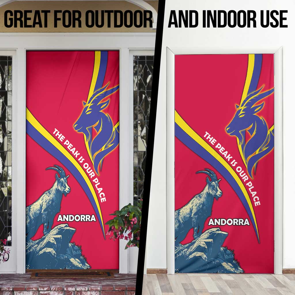 Andorra Door Cover with Mountain Goat and Curved Stripe Design - Wonder Print Shop