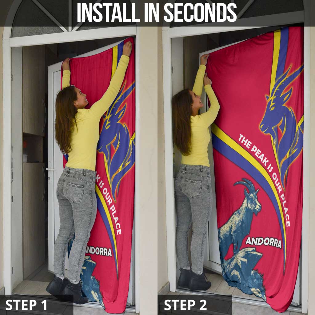 Andorra Door Cover with Mountain Goat and Curved Stripe Design - Wonder Print Shop