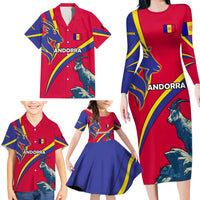 Andorra Family Matching Long Sleeve Bodycon Dress and Hawaiian Shirt with Mountain Goat and Curved Stripe Design - Wonder Print Shop