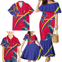 Andorra Family Matching Mermaid Dress and Hawaiian Shirt with Mountain Goat and Curved Stripe Design - Wonder Print Shop