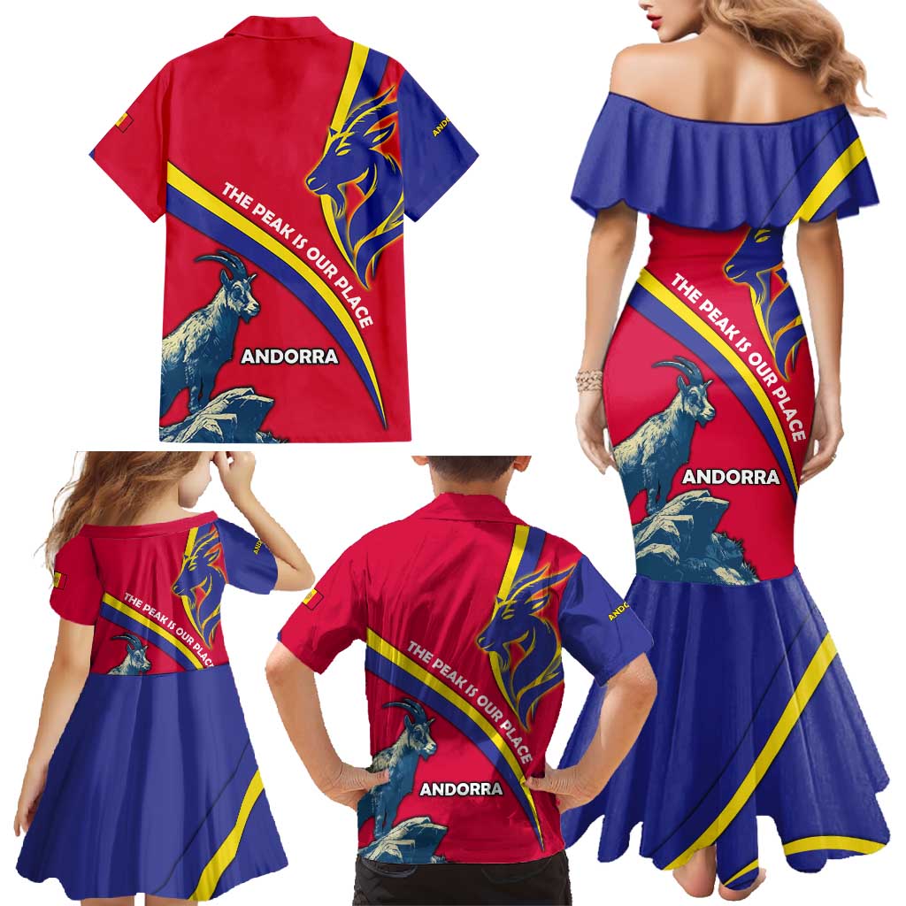 Andorra Family Matching Mermaid Dress and Hawaiian Shirt with Mountain Goat and Curved Stripe Design - Wonder Print Shop