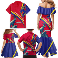 Andorra Family Matching Mermaid Dress and Hawaiian Shirt with Mountain Goat and Curved Stripe Design - Wonder Print Shop