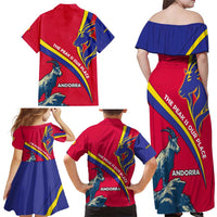 Andorra Family Matching Off Shoulder Maxi Dress and Hawaiian Shirt with Mountain Goat and Curved Stripe Design - Wonder Print Shop