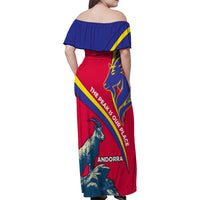 Andorra Family Matching Off Shoulder Maxi Dress and Hawaiian Shirt with Mountain Goat and Curved Stripe Design - Wonder Print Shop