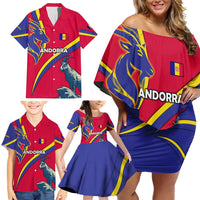 Andorra Family Matching Off Shoulder Short Dress and Hawaiian Shirt with Mountain Goat and Curved Stripe Design - Wonder Print Shop