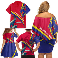 Andorra Family Matching Off Shoulder Short Dress and Hawaiian Shirt with Mountain Goat and Curved Stripe Design - Wonder Print Shop