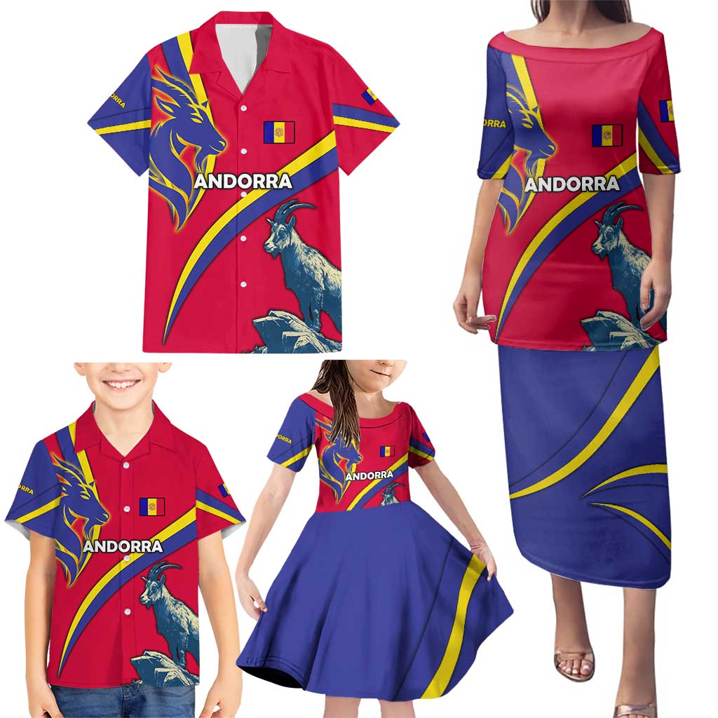 Andorra Family Matching Puletasi and Hawaiian Shirt with Mountain Goat and Curved Stripe Design - Wonder Print Shop