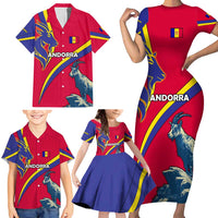 Andorra Family Matching Short Sleeve Bodycon Dress and Hawaiian Shirt with Mountain Goat and Curved Stripe Design - Wonder Print Shop