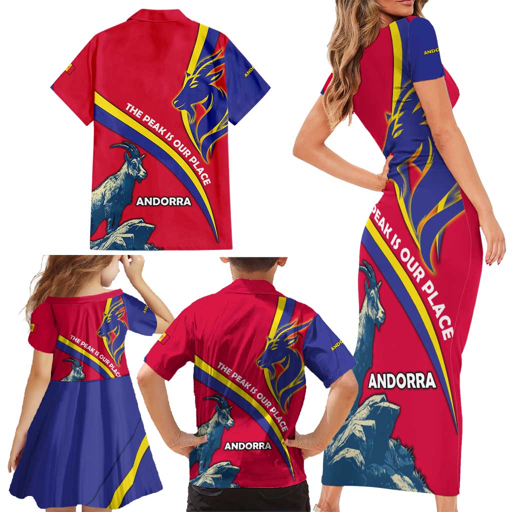 Andorra Family Matching Short Sleeve Bodycon Dress and Hawaiian Shirt with Mountain Goat and Curved Stripe Design - Wonder Print Shop