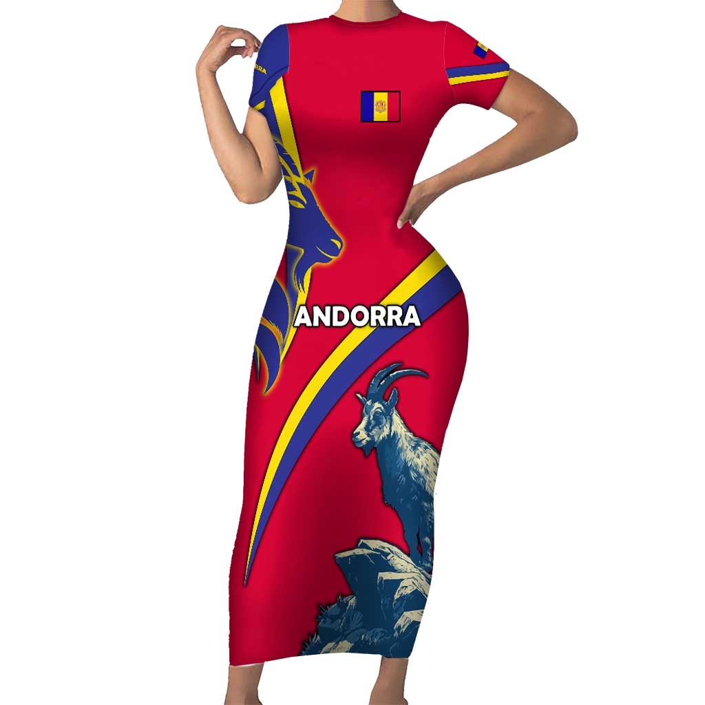 Andorra Family Matching Short Sleeve Bodycon Dress and Hawaiian Shirt with Mountain Goat and Curved Stripe Design - Wonder Print Shop