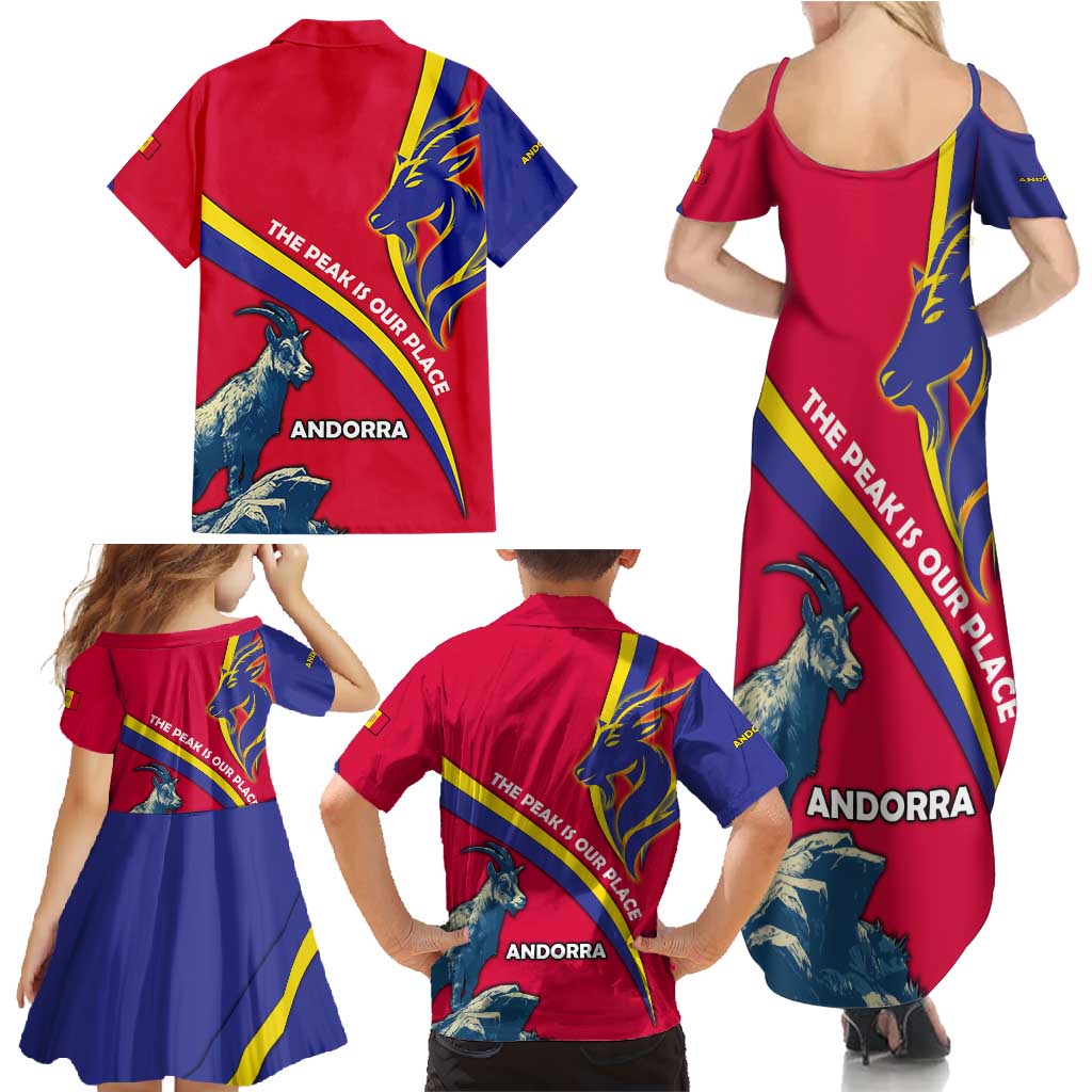 Andorra Family Matching Summer Maxi Dress and Hawaiian Shirt with Mountain Goat and Curved Stripe Design - Wonder Print Shop
