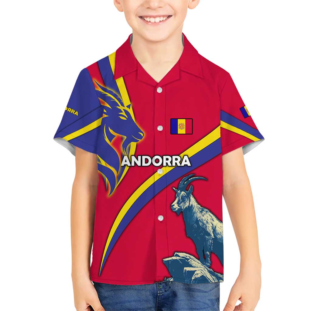 Andorra Family Matching Tank Maxi Dress and Hawaiian Shirt with Mountain Goat and Curved Stripe Design - Wonder Print Shop